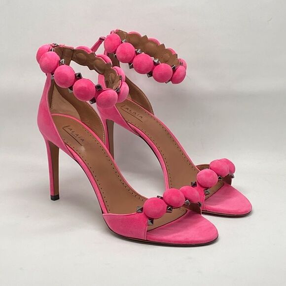 Alaia Bombe 90 Ankle-Strap Studded Suede Leather Sandals size 38.5 - Picture 4 of 16